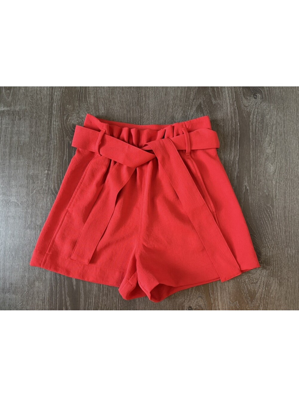 Wilfred Aritzia Paperbag Waist Shorts Red High Rise Tie Belt Pockets Size 0